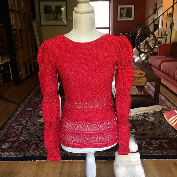 NWT Intermix Ronny Kobo Red Puff Sleeve Sweater, medium - Picture 8 of 8